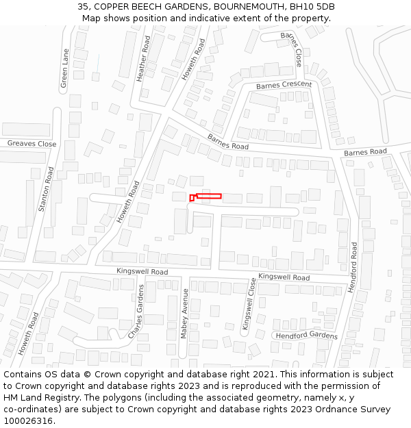 35, COPPER BEECH GARDENS, BOURNEMOUTH, BH10 5DB: Location map and indicative extent of plot