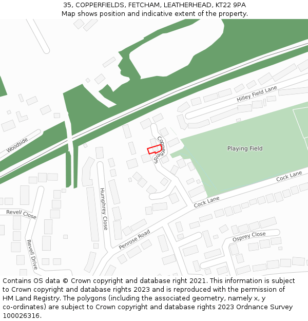 35, COPPERFIELDS, FETCHAM, LEATHERHEAD, KT22 9PA: Location map and indicative extent of plot
