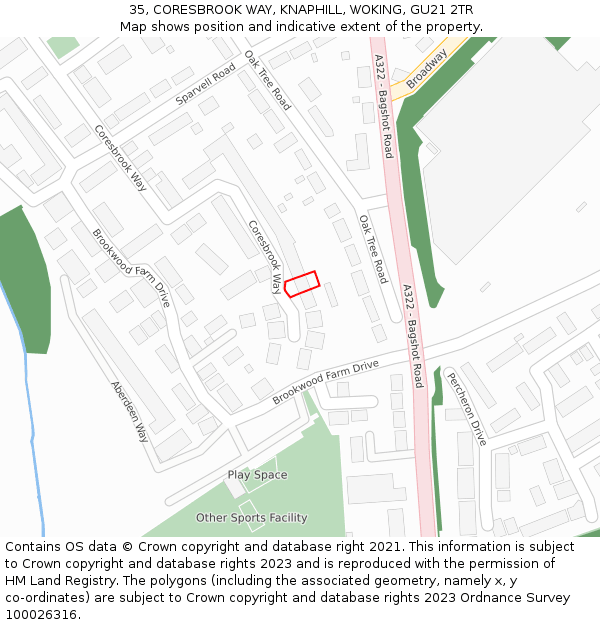 35, CORESBROOK WAY, KNAPHILL, WOKING, GU21 2TR: Location map and indicative extent of plot
