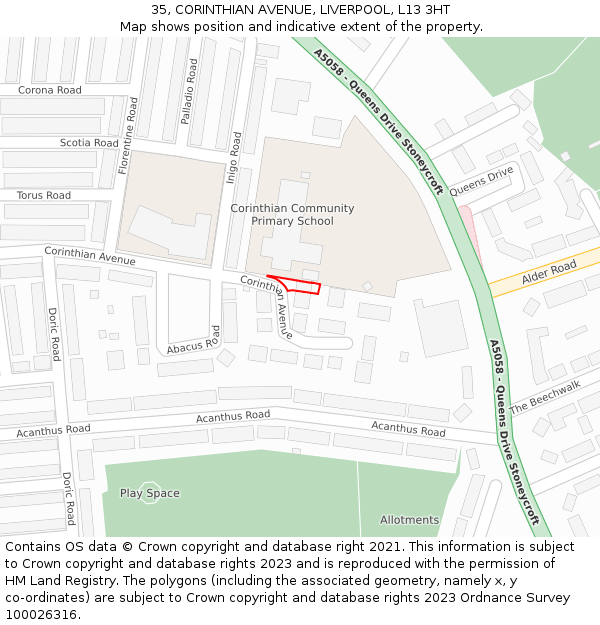 35, CORINTHIAN AVENUE, LIVERPOOL, L13 3HT: Location map and indicative extent of plot