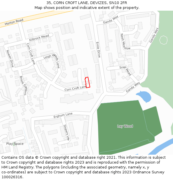 35, CORN CROFT LANE, DEVIZES, SN10 2FR: Location map and indicative extent of plot