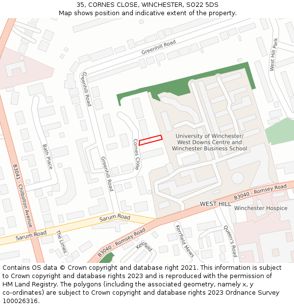 35, CORNES CLOSE, WINCHESTER, SO22 5DS: Location map and indicative extent of plot