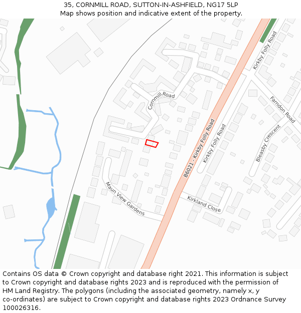 35, CORNMILL ROAD, SUTTON-IN-ASHFIELD, NG17 5LP: Location map and indicative extent of plot