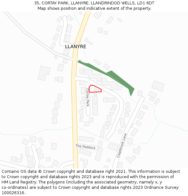 35, CORTAY PARK, LLANYRE, LLANDRINDOD WELLS, LD1 6DT: Location map and indicative extent of plot