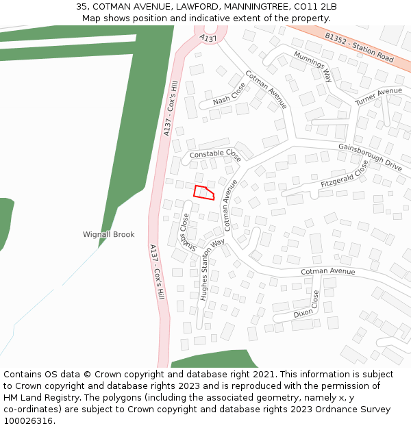 35, COTMAN AVENUE, LAWFORD, MANNINGTREE, CO11 2LB: Location map and indicative extent of plot