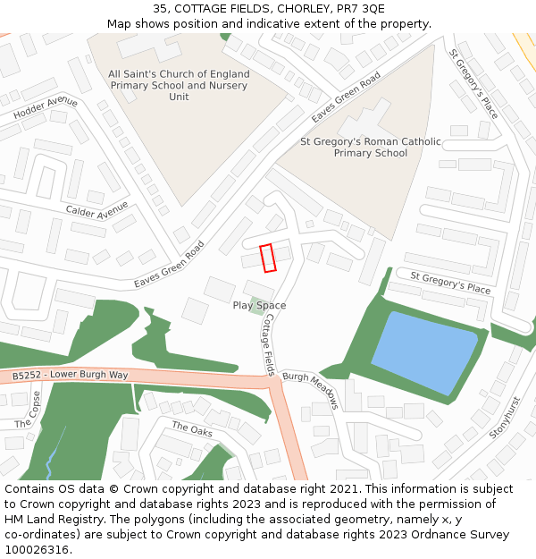35, COTTAGE FIELDS, CHORLEY, PR7 3QE: Location map and indicative extent of plot