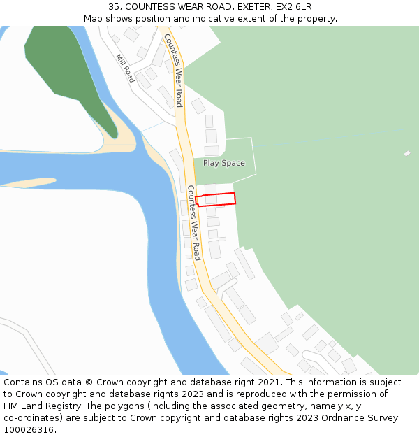 35, COUNTESS WEAR ROAD, EXETER, EX2 6LR: Location map and indicative extent of plot