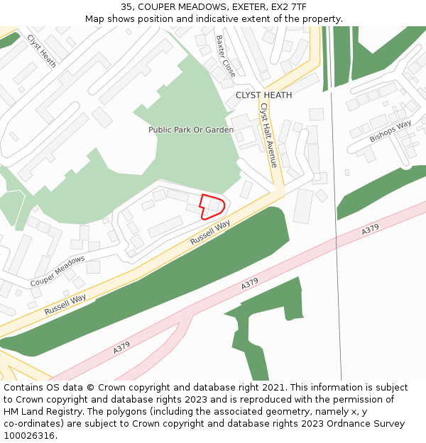 35, COUPER MEADOWS, EXETER, EX2 7TF: Location map and indicative extent of plot