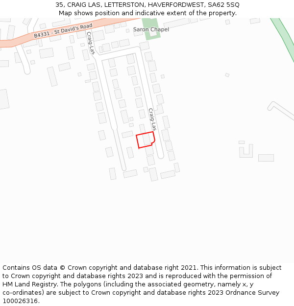 35, CRAIG LAS, LETTERSTON, HAVERFORDWEST, SA62 5SQ: Location map and indicative extent of plot