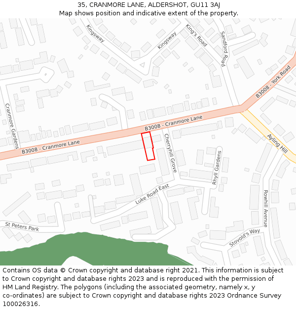 35, CRANMORE LANE, ALDERSHOT, GU11 3AJ: Location map and indicative extent of plot