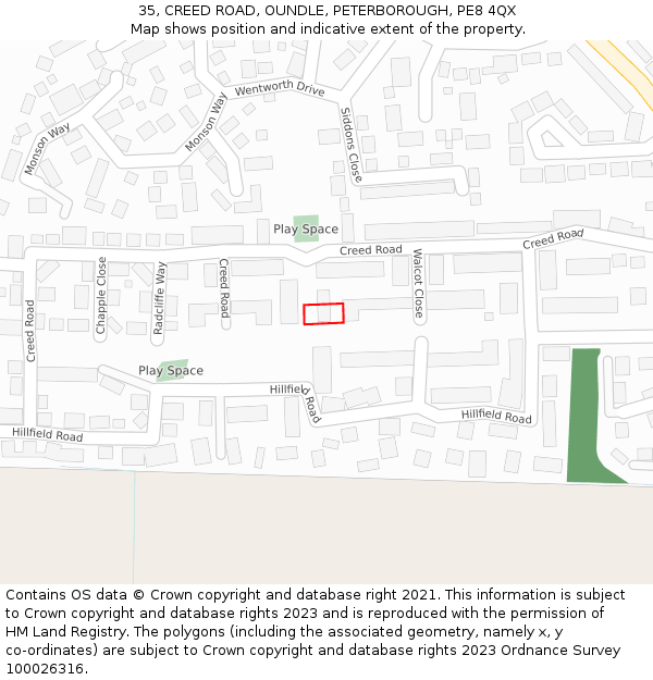 35, CREED ROAD, OUNDLE, PETERBOROUGH, PE8 4QX: Location map and indicative extent of plot