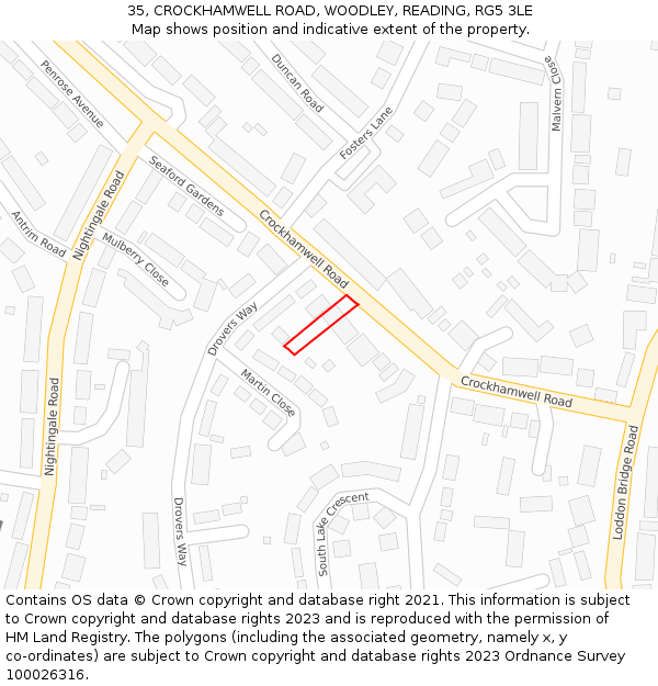 35, CROCKHAMWELL ROAD, WOODLEY, READING, RG5 3LE: Location map and indicative extent of plot