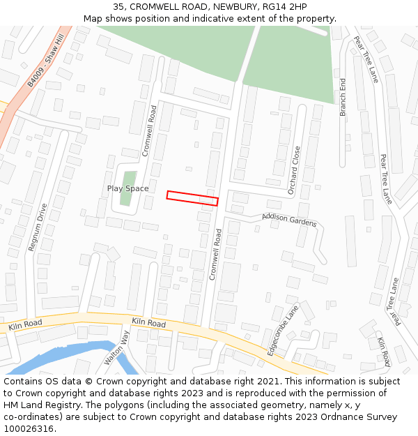 35, CROMWELL ROAD, NEWBURY, RG14 2HP: Location map and indicative extent of plot