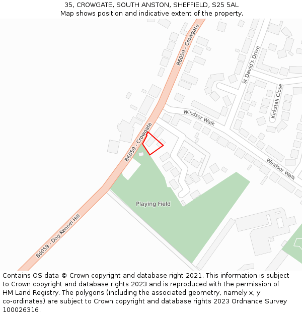 35, CROWGATE, SOUTH ANSTON, SHEFFIELD, S25 5AL: Location map and indicative extent of plot