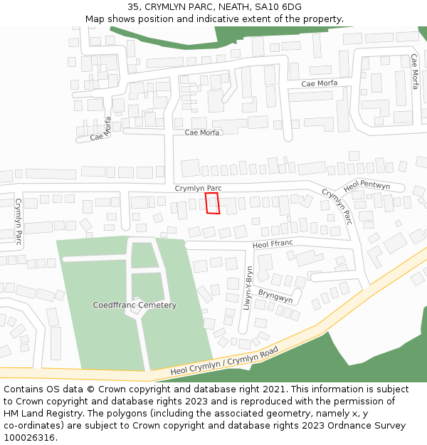 35, CRYMLYN PARC, NEATH, SA10 6DG: Location map and indicative extent of plot