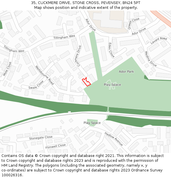 35, CUCKMERE DRIVE, STONE CROSS, PEVENSEY, BN24 5PT: Location map and indicative extent of plot