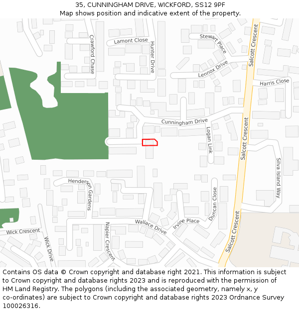 35, CUNNINGHAM DRIVE, WICKFORD, SS12 9PF: Location map and indicative extent of plot