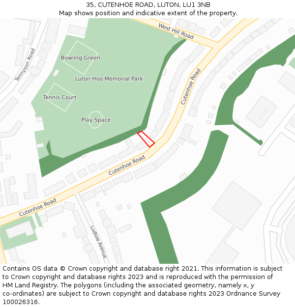 35, CUTENHOE ROAD, LUTON, LU1 3NB: Location map and indicative extent of plot