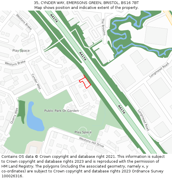 35, CYNDER WAY, EMERSONS GREEN, BRISTOL, BS16 7BT: Location map and indicative extent of plot