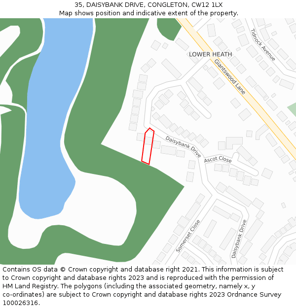 35, DAISYBANK DRIVE, CONGLETON, CW12 1LX: Location map and indicative extent of plot