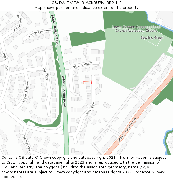 35, DALE VIEW, BLACKBURN, BB2 4LE: Location map and indicative extent of plot