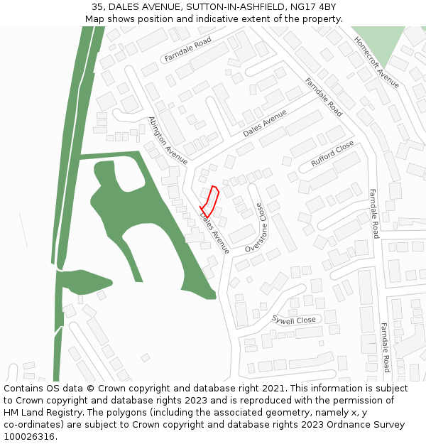 35, DALES AVENUE, SUTTON-IN-ASHFIELD, NG17 4BY: Location map and indicative extent of plot