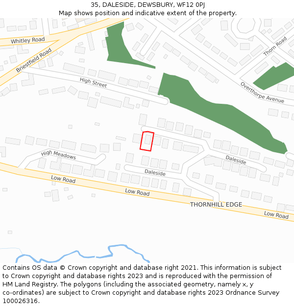 35, DALESIDE, DEWSBURY, WF12 0PJ: Location map and indicative extent of plot