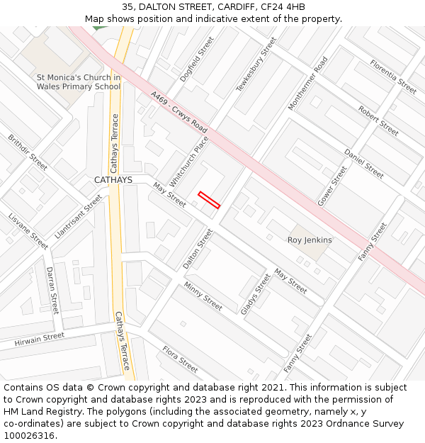 35, DALTON STREET, CARDIFF, CF24 4HB: Location map and indicative extent of plot