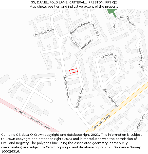 35, DANIEL FOLD LANE, CATTERALL, PRESTON, PR3 0JZ: Location map and indicative extent of plot