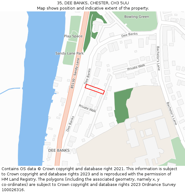 35, DEE BANKS, CHESTER, CH3 5UU: Location map and indicative extent of plot