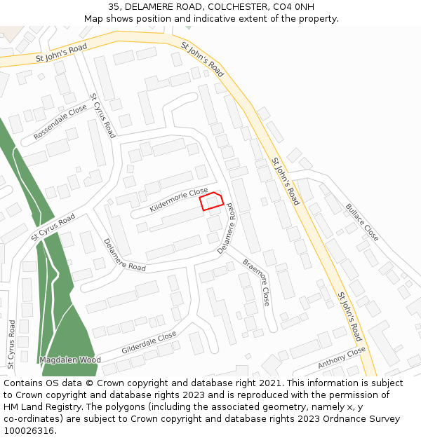 35, DELAMERE ROAD, COLCHESTER, CO4 0NH: Location map and indicative extent of plot