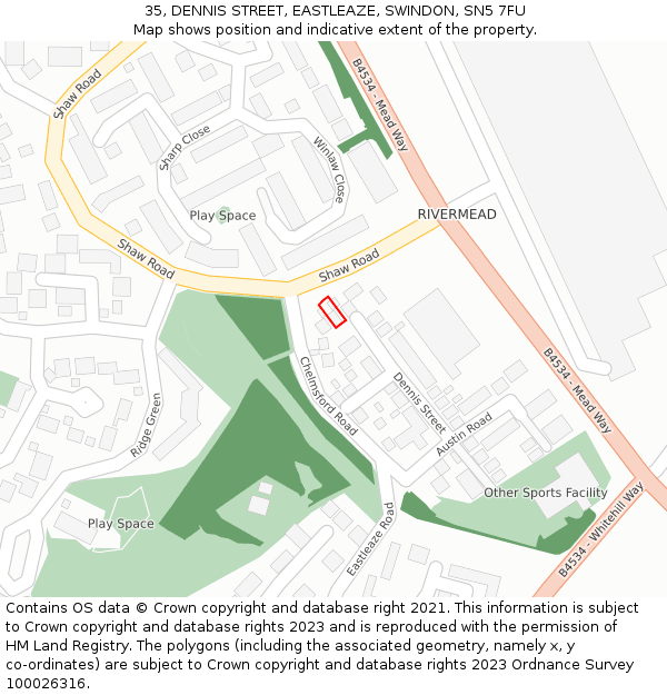 35, DENNIS STREET, EASTLEAZE, SWINDON, SN5 7FU: Location map and indicative extent of plot