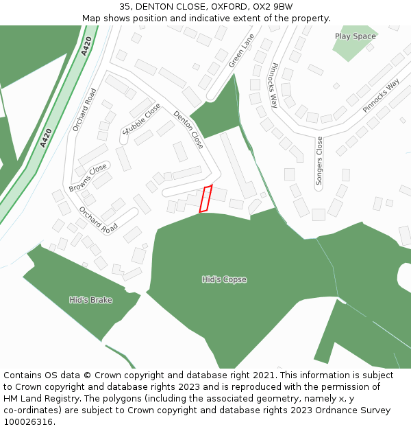 35, DENTON CLOSE, OXFORD, OX2 9BW: Location map and indicative extent of plot