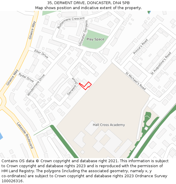 35, DERWENT DRIVE, DONCASTER, DN4 5PB: Location map and indicative extent of plot