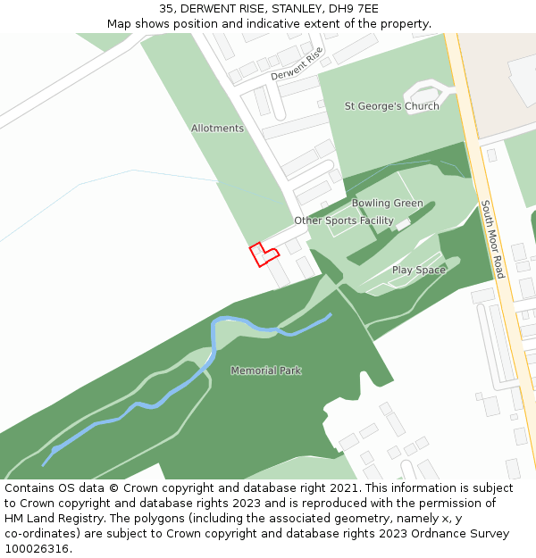 35, DERWENT RISE, STANLEY, DH9 7EE: Location map and indicative extent of plot