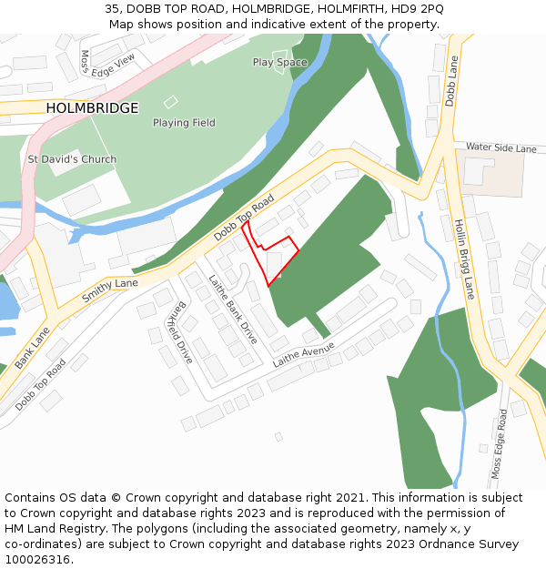 35, DOBB TOP ROAD, HOLMBRIDGE, HOLMFIRTH, HD9 2PQ: Location map and indicative extent of plot