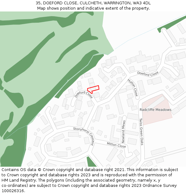 35, DOEFORD CLOSE, CULCHETH, WARRINGTON, WA3 4DL: Location map and indicative extent of plot