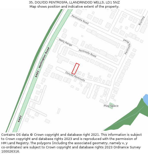 35, DOLYDD PENTROSFA, LLANDRINDOD WELLS, LD1 5NZ: Location map and indicative extent of plot