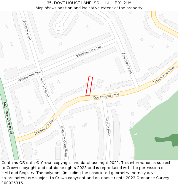 35, DOVE HOUSE LANE, SOLIHULL, B91 2HA: Location map and indicative extent of plot