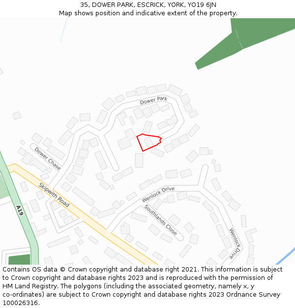35, DOWER PARK, ESCRICK, YORK, YO19 6JN: Location map and indicative extent of plot