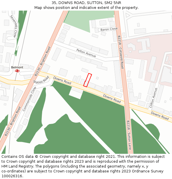 35, DOWNS ROAD, SUTTON, SM2 5NR: Location map and indicative extent of plot