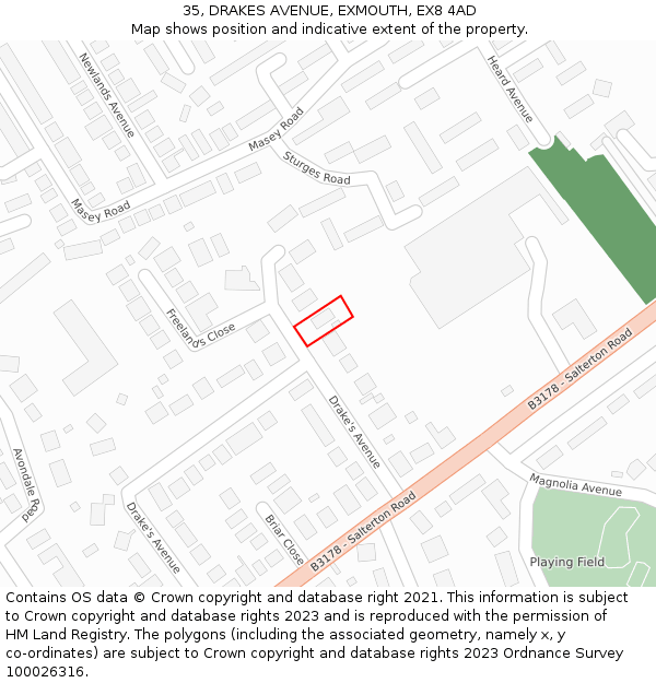 35, DRAKES AVENUE, EXMOUTH, EX8 4AD: Location map and indicative extent of plot