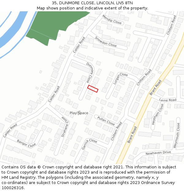 35, DUNMORE CLOSE, LINCOLN, LN5 8TN: Location map and indicative extent of plot