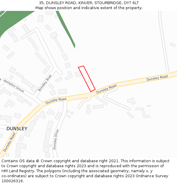 35, DUNSLEY ROAD, KINVER, STOURBRIDGE, DY7 6LT: Location map and indicative extent of plot