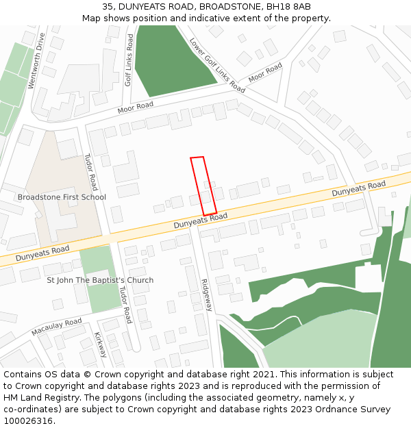 35, DUNYEATS ROAD, BROADSTONE, BH18 8AB: Location map and indicative extent of plot