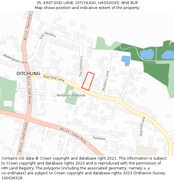 35, EAST END LANE, DITCHLING, HASSOCKS, BN6 8UP: Location map and indicative extent of plot
