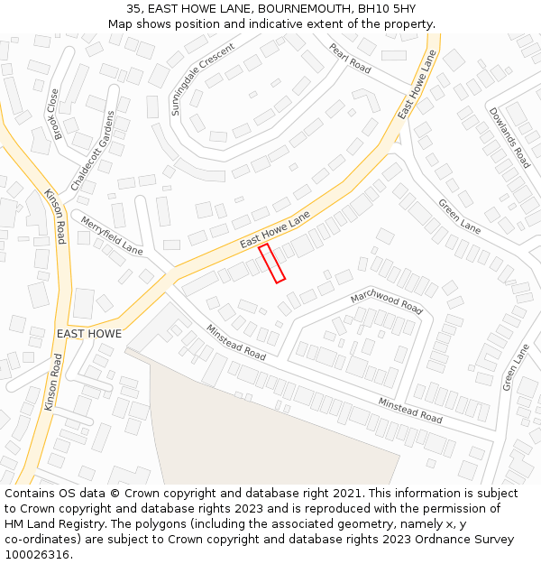 35, EAST HOWE LANE, BOURNEMOUTH, BH10 5HY: Location map and indicative extent of plot