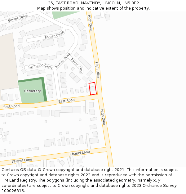 35, EAST ROAD, NAVENBY, LINCOLN, LN5 0EP: Location map and indicative extent of plot