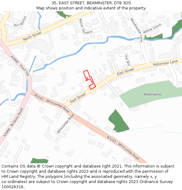 35, EAST STREET, BEAMINSTER, DT8 3DS: Location map and indicative extent of plot