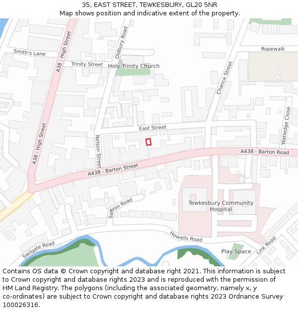 35, EAST STREET, TEWKESBURY, GL20 5NR: Location map and indicative extent of plot